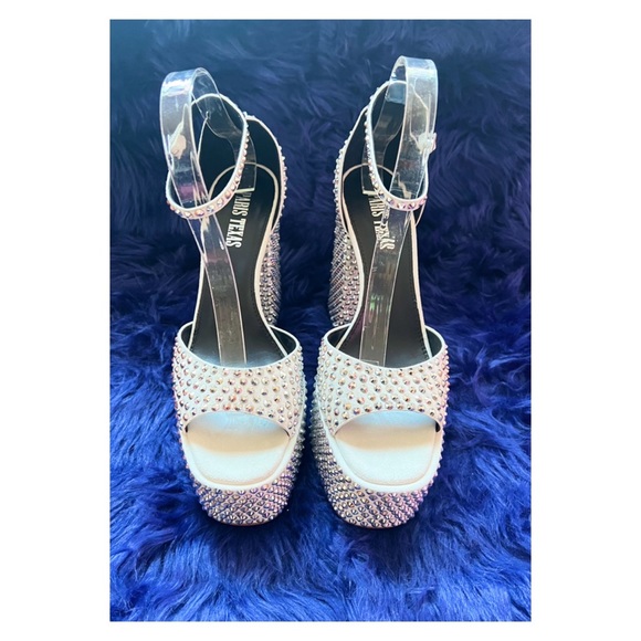 🛑 SOLD 🛑New! PARIS TEXAS Holly Tatiana Block Heel Crystal Platform Sandals - Picture 14 of 17